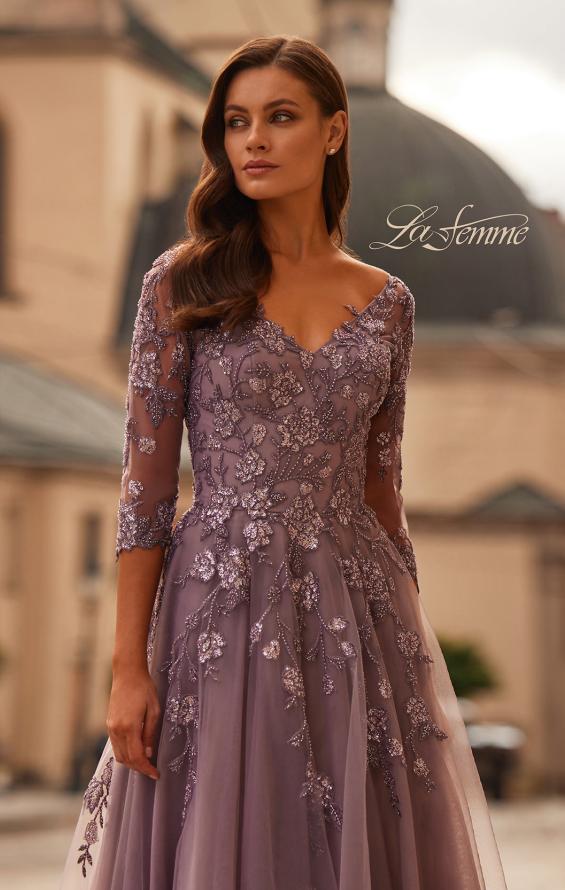 Picture of: A-line Tulle Mother of the Bride Dress with Gorgeous Beaded Lace in Orchid, Style: 32538, Detail Picture 2