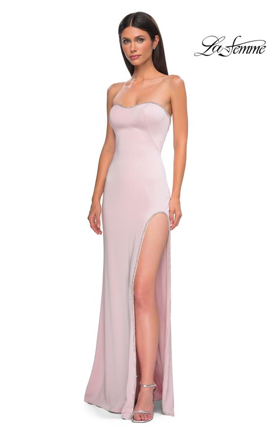 Picture of: Fitted Strapless Dress with Rhinestone Embellished Neckline and Slit in Orchid Pink, Style 32799, Detail Picture 12