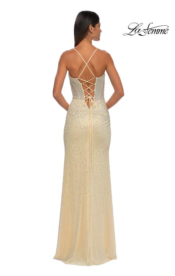 Picture of: Long Prom Dress Embellished with Rhinestones and Open Back in Pale Yellow, Style: 32547, Detail Picture 8