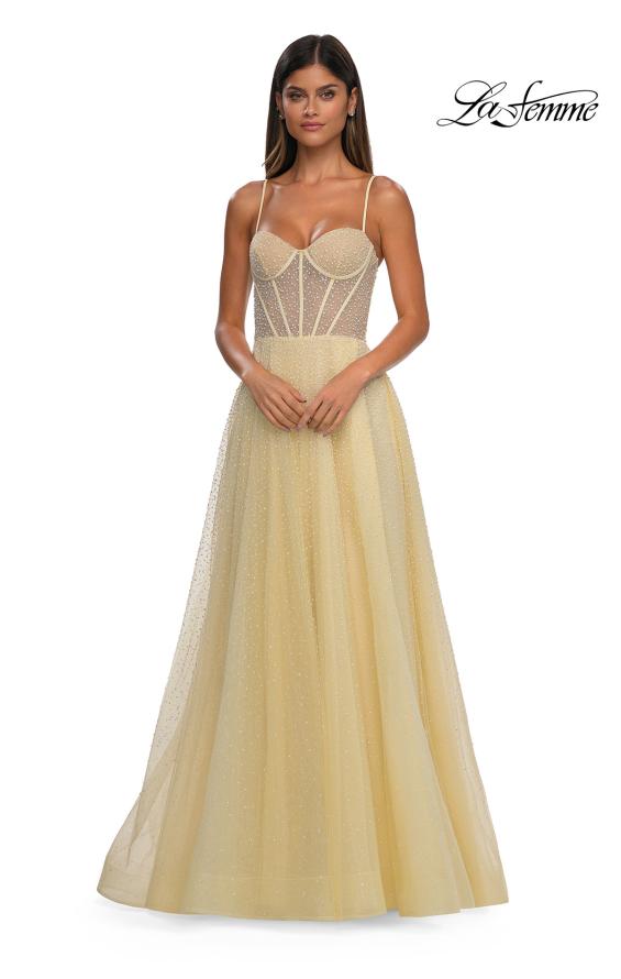 Picture of: Cute A-line Prom Dress with Pearl and Rhinestone Tulle in Pale Yellow, Style: 32644, Detail Picture 8