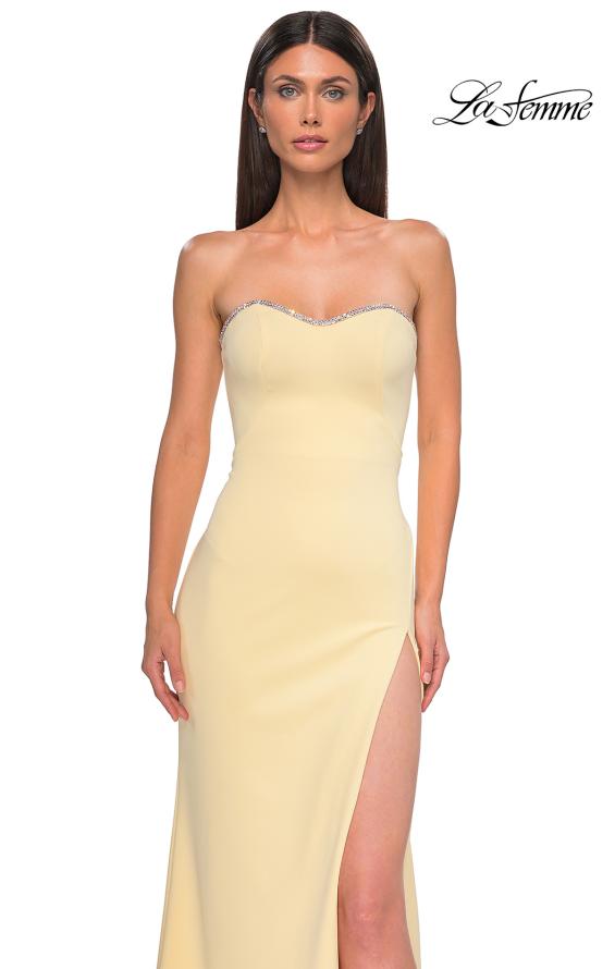 Picture of: Jersey Strapless Dress with Sweetheart Rhinestone Lined Neckline in Pale Yellow, Style 32829, Detail Picture 9