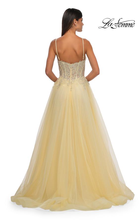 Picture of: Lace and Tulle A-line Prom Dress with High Slit in Pale Yellow, Style: 32646, Detail Picture 10