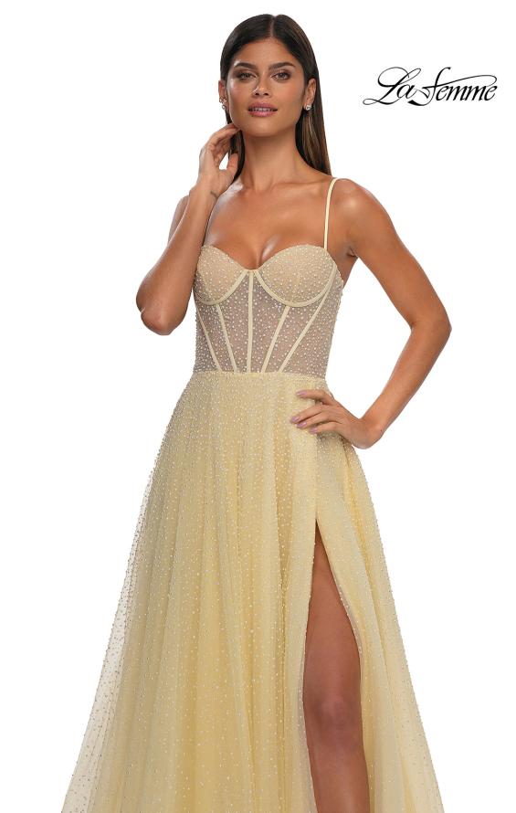 Picture of: Cute A-line Prom Dress with Pearl and Rhinestone Tulle in Pale Yellow, Style: 32644, Detail Picture 12