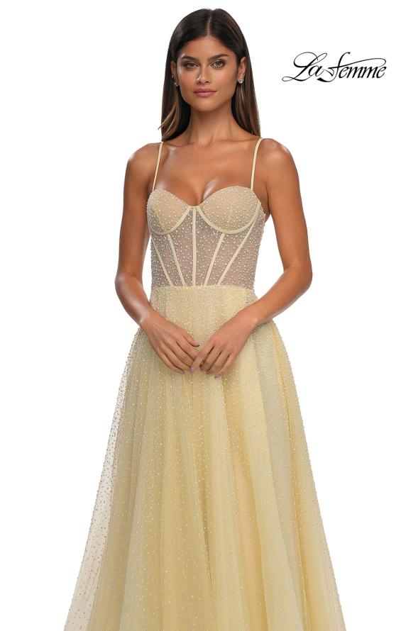 Picture of: Cute A-line Prom Dress with Pearl and Rhinestone Tulle in Pale Yellow, Style: 32644, Detail Picture 14