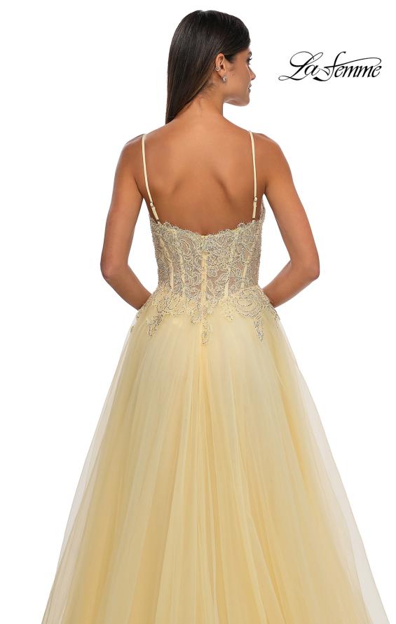 Picture of: Lace and Tulle A-line Prom Dress with High Slit in Pale Yellow, Style: 32646, Detail Picture 24