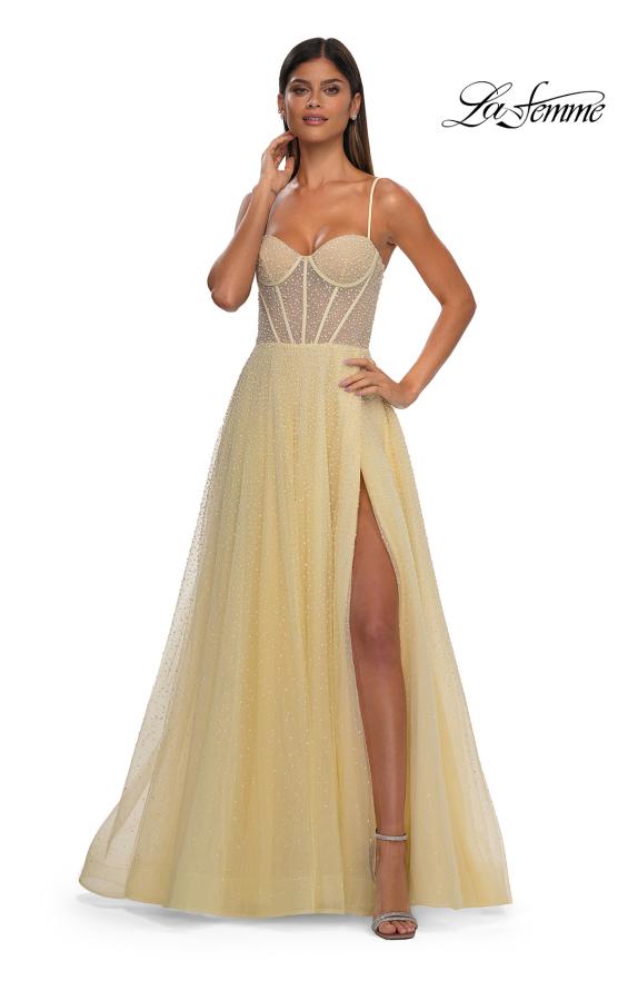 Picture of: Cute A-line Prom Dress with Pearl and Rhinestone Tulle in Pale Yellow, Style: 32644, Detail Picture 6