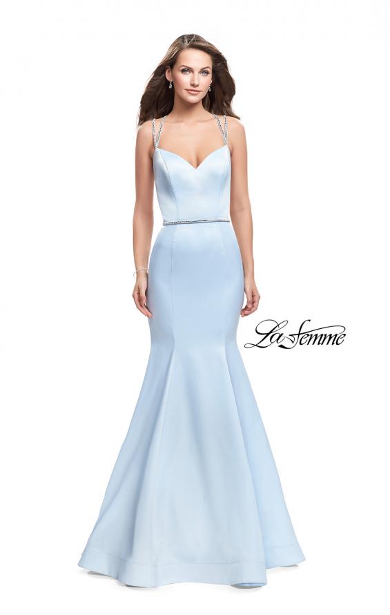 Picture of: Satin Mermaid Prom Dress with Beading and Open Back in Pale Blue, Style: 25711, Main Picture