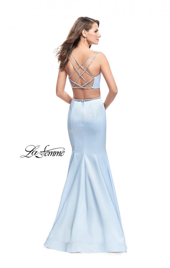 Picture of: Satin Mermaid Prom Dress with Beading and Open Back in Pale Blue, Style: 25711, Detail Picture 3