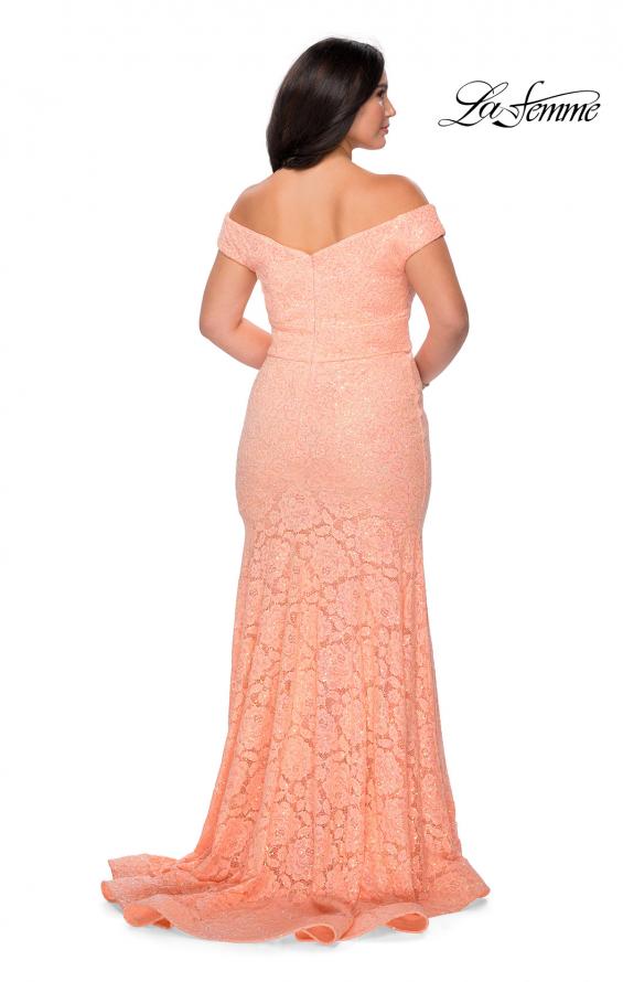 Picture of: Off the Shoulder Lace Plus Dress with Defined Waist in Peach, Style: 28883, Detail Picture 5