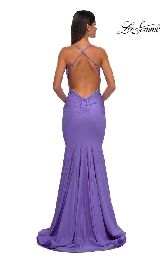 Picture of: Ruched Jersey Mermaid Prom Dress with Rhinestone Neckline in Periwinkle, Style: 32918, Detail Picture 8