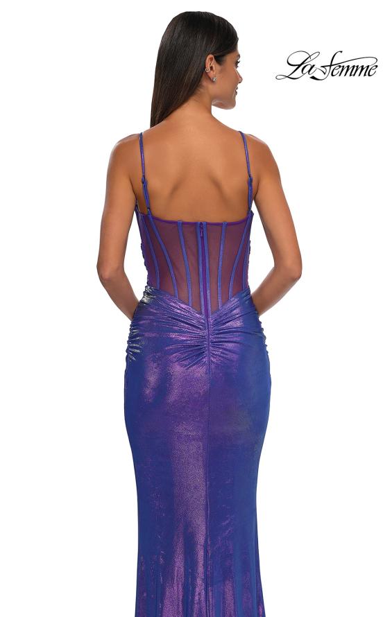 Picture of: Gorgeous Metallic Prom Dress with Ruching and Illusion Back in Periwinkle, Style: 33034, Detail Picture 12