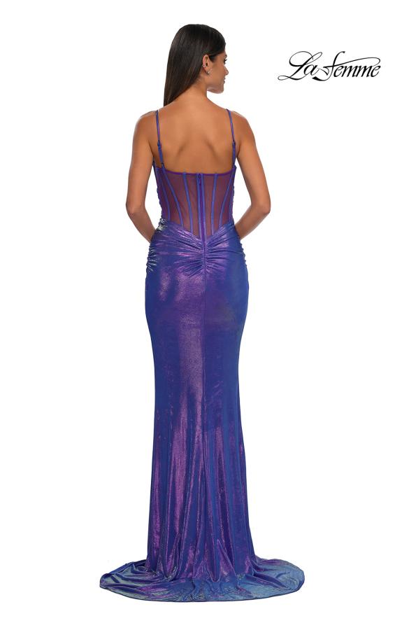 Picture of: Gorgeous Metallic Prom Dress with Ruching and Illusion Back in Periwinkle, Style: 33034, Detail Picture 6