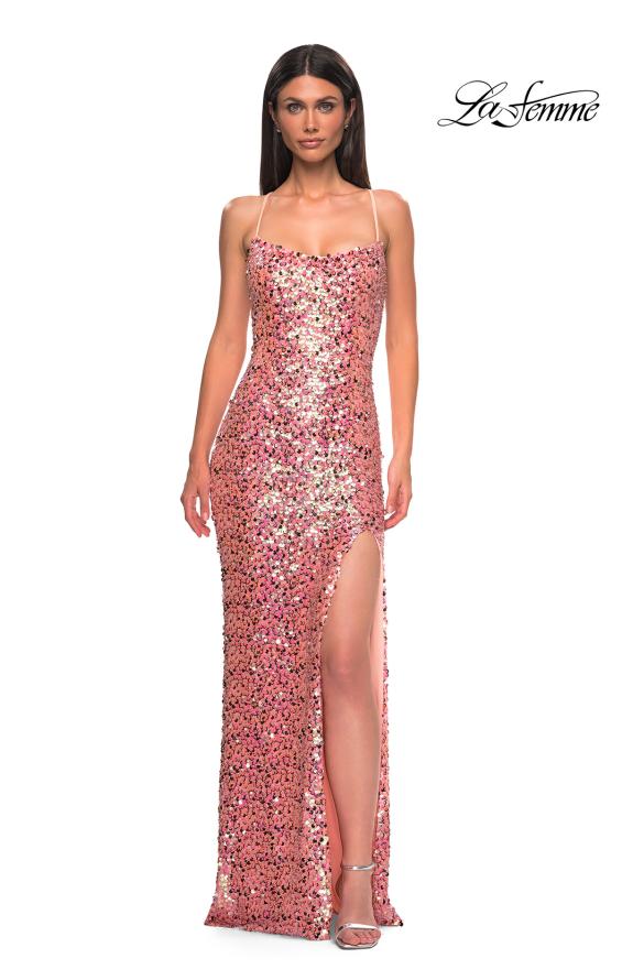 Picture of: Sequin Paillette Pink Prom Dress with Slit in Pink , Style 32550, Main Picture