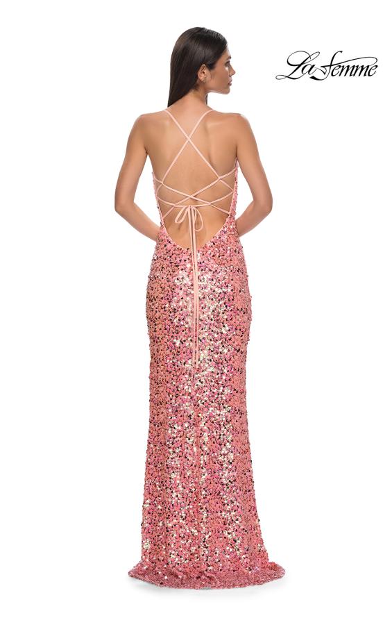 Picture of: Sequin Paillette Pink Prom Dress with Slit in Pink , Style 32550, Back Picture