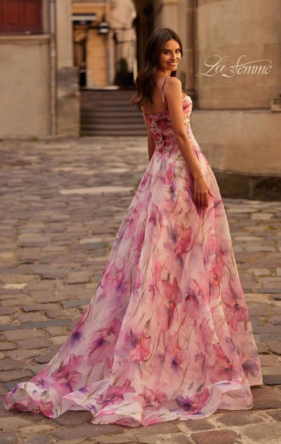 Picture of: Beautiful Floral Organza Print Dress with Slit in Pink , Style 32686, Back Picture