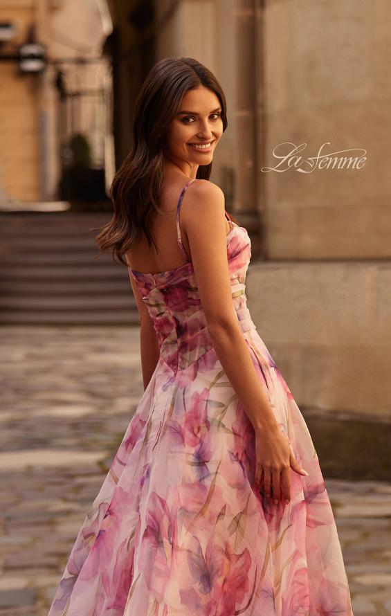 Picture of: Beautiful Floral Organza Print Dress with Slit in Pink , Style 32686, Detail Picture 2