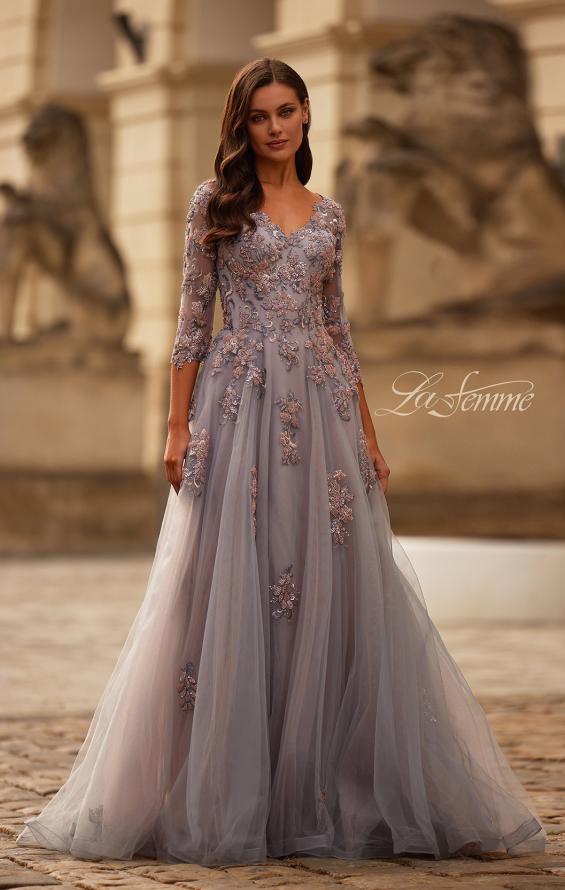 Picture of: Two Tone Tulle A-line Dress with Beaded Lace Applique in Pink Silver, Style: 32605, Main Picture