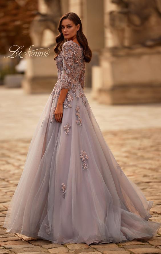 Picture of: Two Tone Tulle A-line Dress with Beaded Lace Applique in Pink Silver, Style: 32605, Back Picture