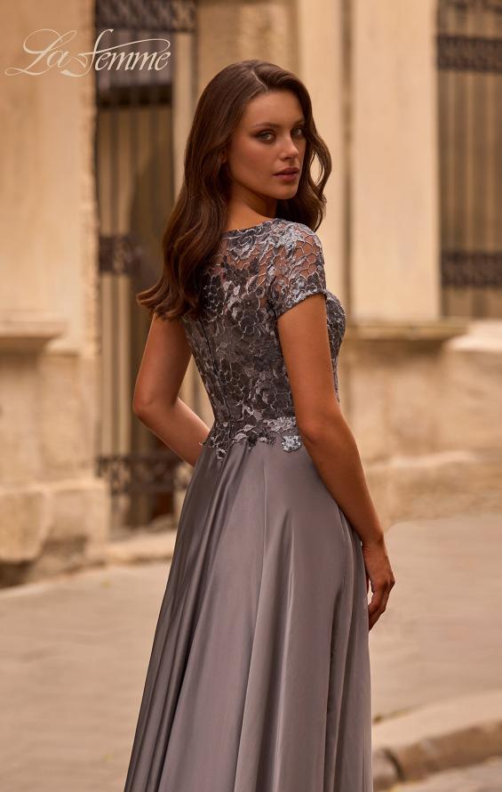 Picture of: Short Sleeve Metallic Lace Evening Dress with Chiffon Skirt, Style: 27924, Detail Picture 2