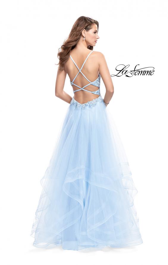 Picture of: Ball Gown with Tulle Skirt and Lace Beading in Powder Blue, Style: 25762, Back Picture