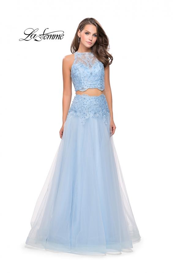 Picture of: Beaded and Lace Two Piece Dress With Tulle Skirt in Powder Blue, Style: 26309, Detail Picture 1