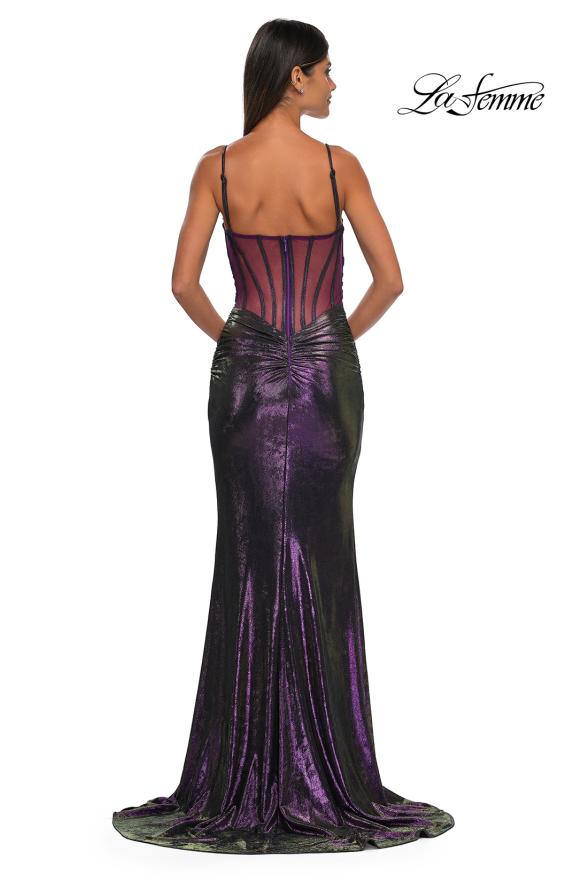 Picture of: Gorgeous Metallic Prom Dress with Ruching and Illusion Back in Purple, Style: 33034, Detail Picture 8