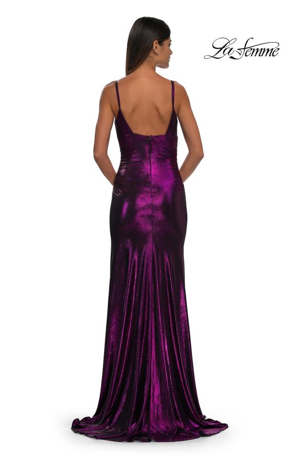 Picture of: Brushed Metallic Jersey Simple Prom Dress with Ruching in Purple, Style: 32812, Detail Picture 10