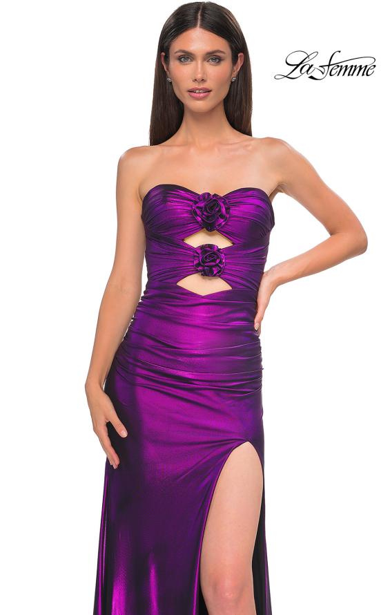 Picture of: Cut Out Strapless Prom Dress with Rosette Front Detail in Purple , Style 32987, Detail Picture 11