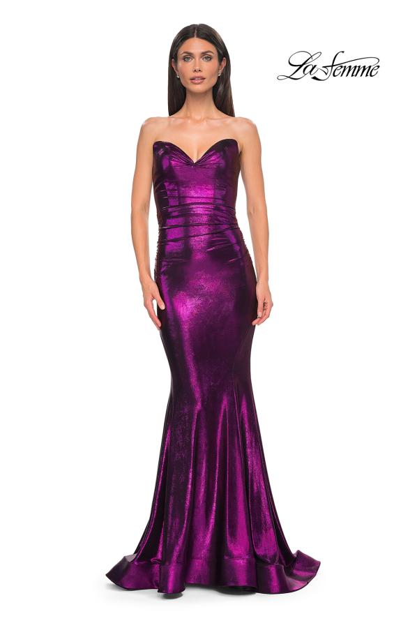 Picture of: Mermaid Metallic Prom Dress with Sweetheart Strapless Top in Purple , Style 32995, Detail Picture 11