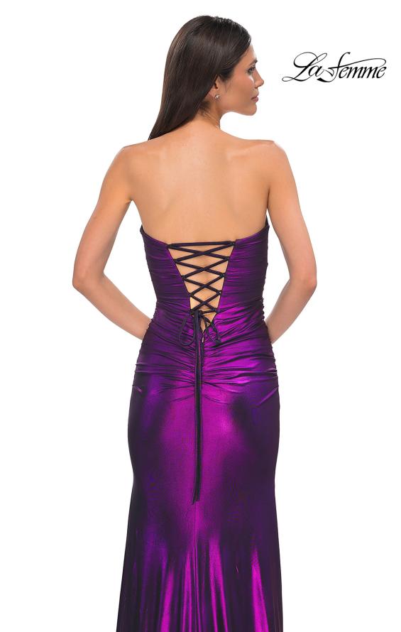 Picture of: Cut Out Strapless Prom Dress with Rosette Front Detail in Purple , Style 32987, Detail Picture 12