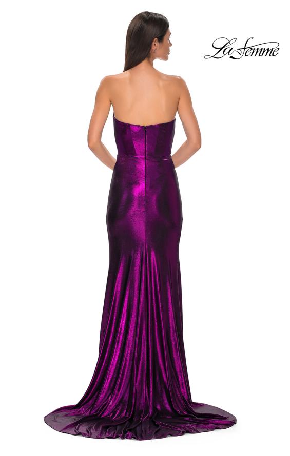 Picture of: Strapless Draped Neckline Prom Dress in Metallic Jersey in Purple , Style 32828, Detail Picture 13