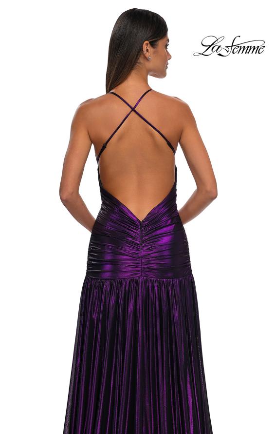 Picture of: Beautiful Long Metallic Net Jersey Gown with Flattering Ruching in Purple, Style: 32887, Detail Picture 21