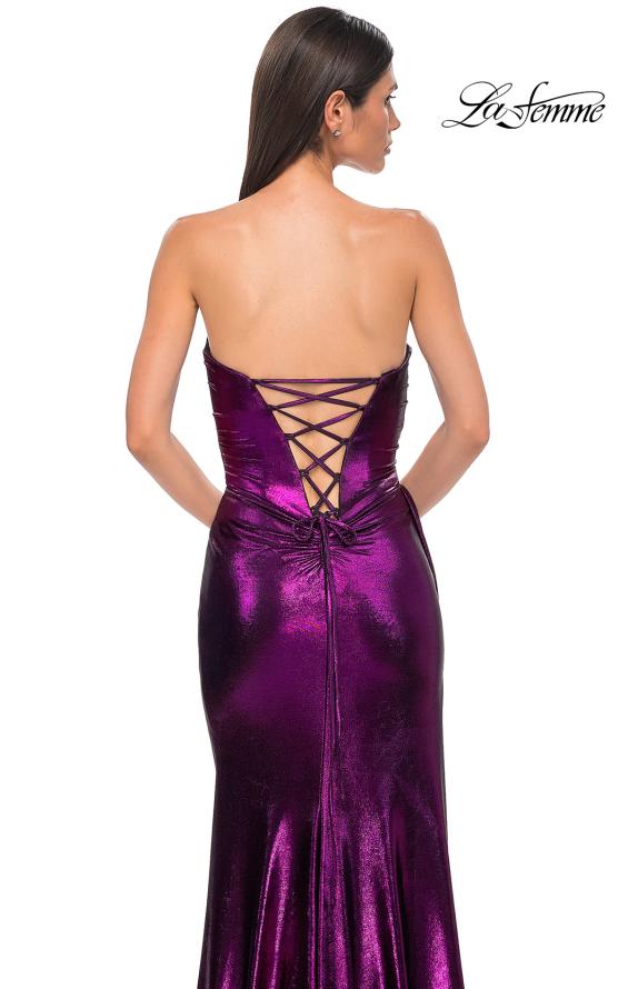 Picture of: Strapless Chic Metallic Jersey Dress with Draped Slit in Purple , Style 32830, Detail Picture 27