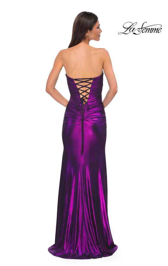 Picture of: Cut Out Strapless Prom Dress with Rosette Front Detail in Purple , Style 32987, Detail Picture 6