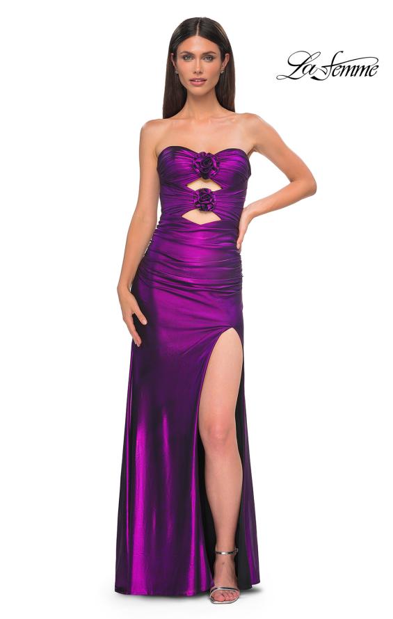 Picture of: Cut Out Strapless Prom Dress with Rosette Front Detail in Purple , Style 32987, Detail Picture 7