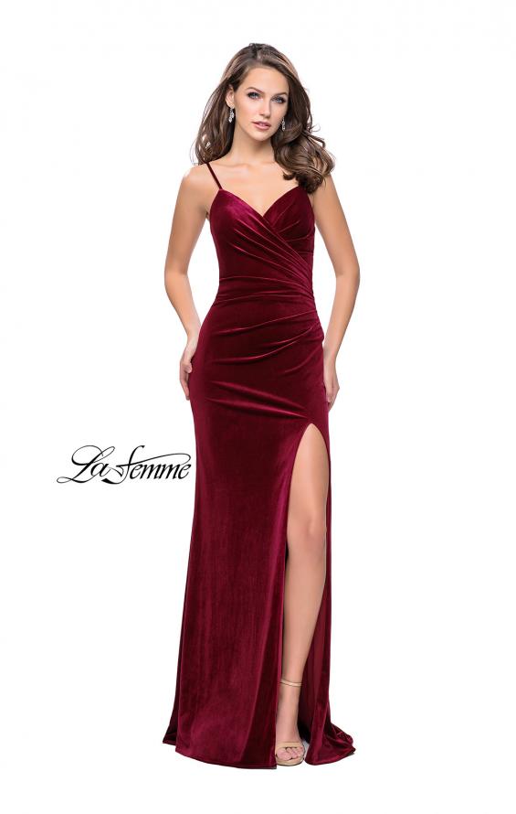 Picture of: Velvet Prom Dress with Strappy Back and Small Train in Raspberry, Style: 25184, Detail Picture 1