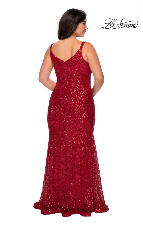 Picture of: Long Sequin Curvy Prom Dress with V-Neckline in Red, Style: 29006, Detail Picture 2