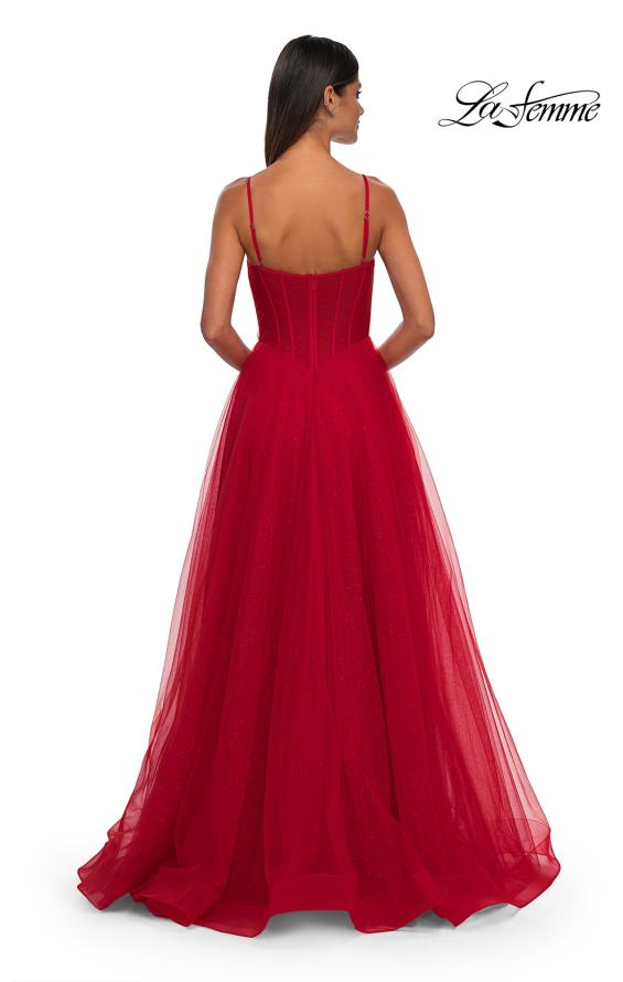 Picture of: Prom Dress with Sparkle Tulle and Ruched Corset Top in Red, Style: 32680, Detail Picture 8