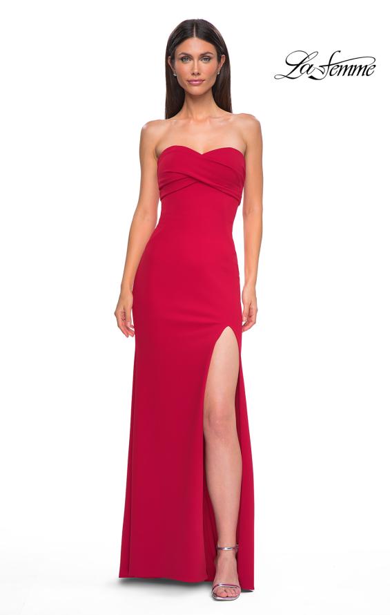 Picture of: Simple Strapless Jersey Dress with Criss Cross Bodice in Red , Style 32863, Detail Picture 9