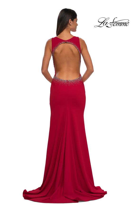 Picture of: Open Back Evening Dress with Rhinestone Embellished Sides and Back in Red, Style: 32922, Detail Picture 10