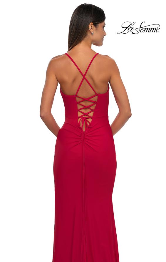 Picture of: Simple Prom Dress with Side Ruching and Lace Up Back in Red , Style: 33103, Detail Picture 10