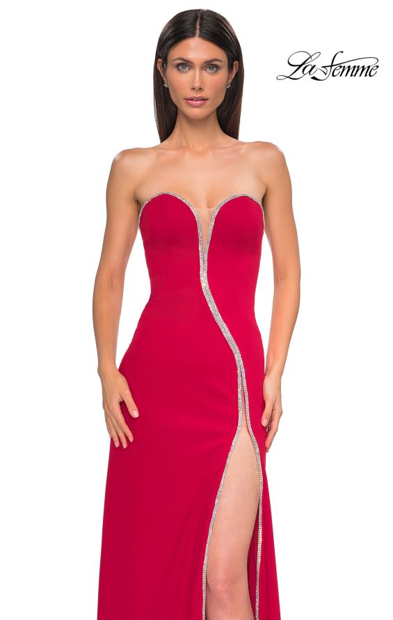 Picture of: Fabulous Jersey Dress with Rhinestones Lining the Top and HIgh Slit in Red , Style 32854, Detail Picture 11