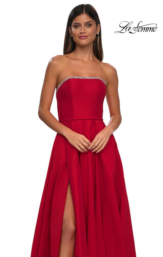 Picture of: A-line Mikado Prom Dress with Rhinestone Neckline in Red, Style: 33063, Detail Picture 11