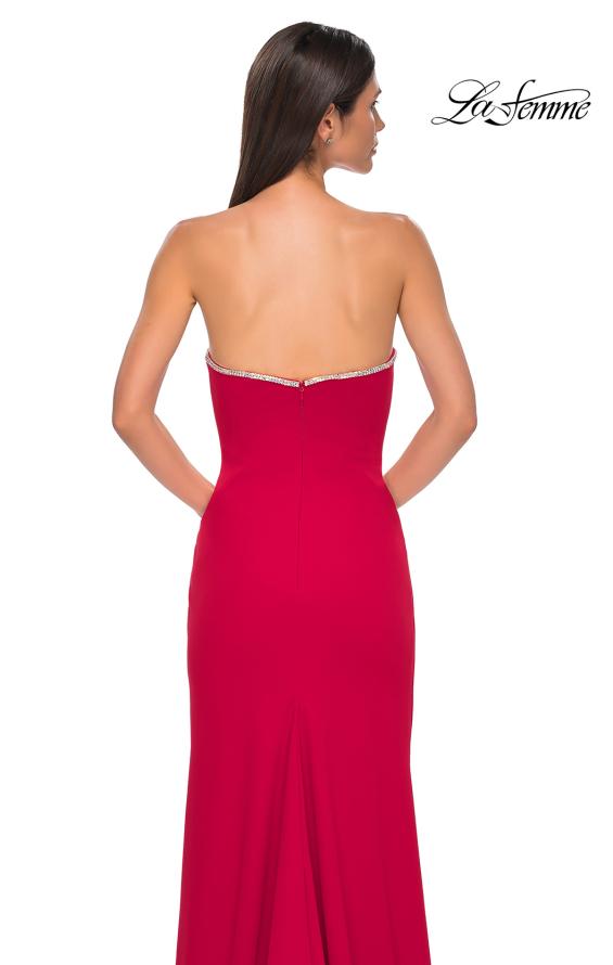 Picture of: Fabulous Jersey Dress with Rhinestones Lining the Top and HIgh Slit in Red , Style 32854, Detail Picture 12