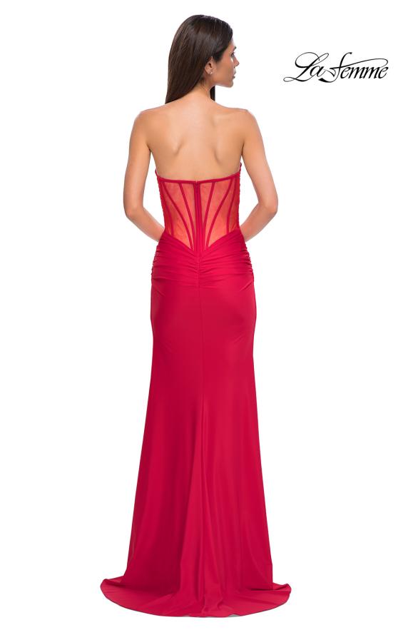 Picture of: Intricately Ruched Strapless Prom Dress with Unique Deep V in Red , Style 32923, Detail Picture 12