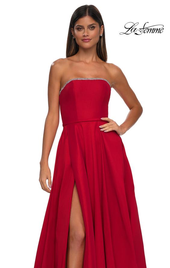 Picture of: A-line Mikado Prom Dress with Rhinestone Neckline in Red, Style: 33063, Detail Picture 13