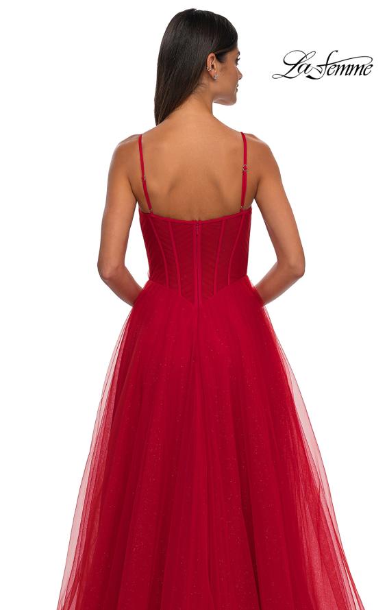 Picture of: Prom Dress with Sparkle Tulle and Ruched Corset Top in Red, Style: 32680, Detail Picture 14