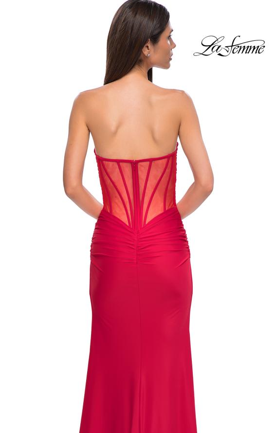 Picture of: Intricately Ruched Strapless Prom Dress with Unique Deep V in Red , Style 32923, Detail Picture 14