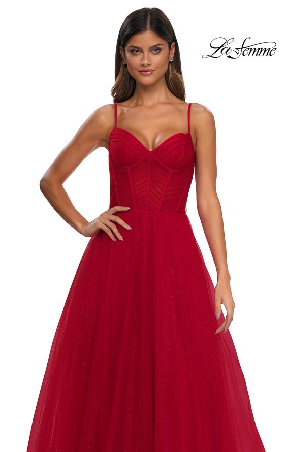 Picture of: Prom Dress with Sparkle Tulle and Ruched Corset Top in Red, Style: 32680, Detail Picture 15