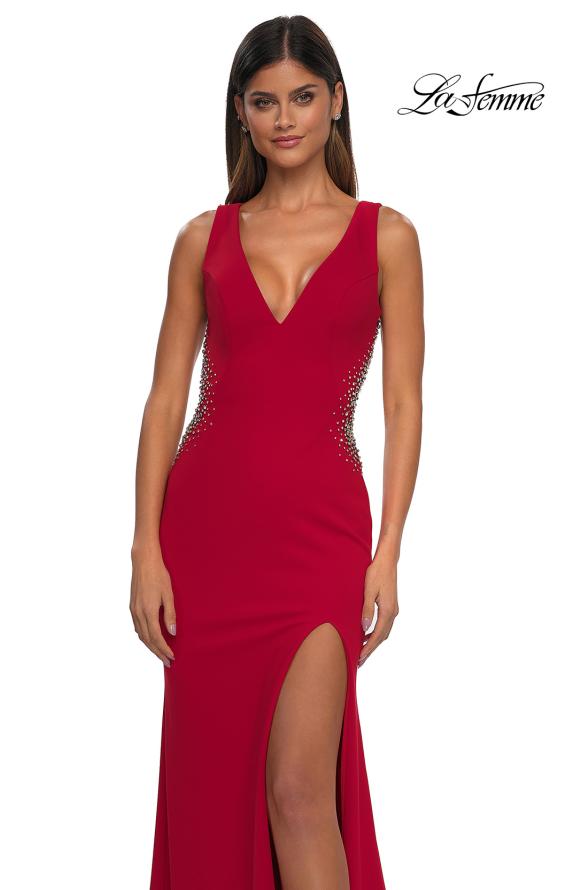 Picture of: Open Back Evening Dress with Rhinestone Embellished Sides and Back in Red, Style: 32922, Detail Picture 15